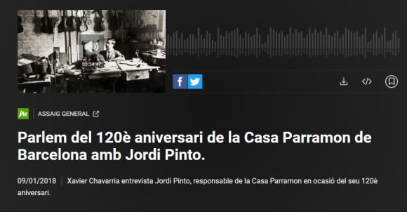 Catalunya Música - Xavier Chavarria entrevista Jordi Pinto, responsable de la Casa Parramon en ocasió del seu 120è aniversari. 